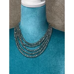 A New Day Gray Crystal Multi Strand Statement Necklace Layered Beaded Jewelry